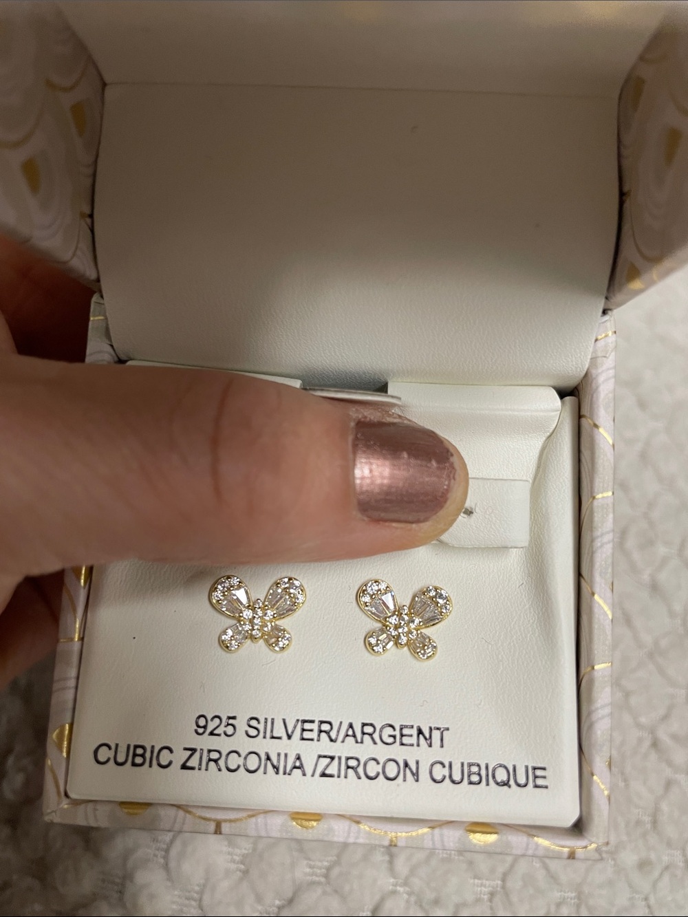 Rachel Zoe Sterling Silver 14 k Gold plated Butterfly Cubic Zirconia Earrings